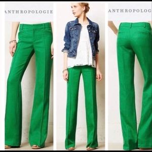 Anthropologie elevenses THE BRIGHTON green linen pants size 10